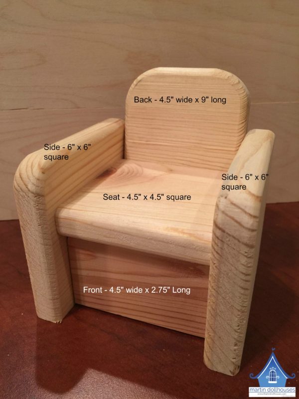 Unfinished wood barbie chair with fabric measurements for DIY Upholstering Wood Barbie Chair
